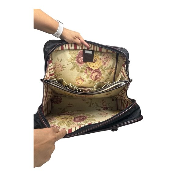 Brighton Carry On Bag Luggage Croc Leather and Fabric EUC Brown & Black - Picture 10 of 16